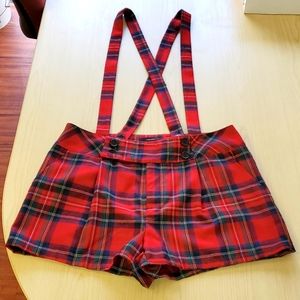 Forever 21 plaid suspender shorts